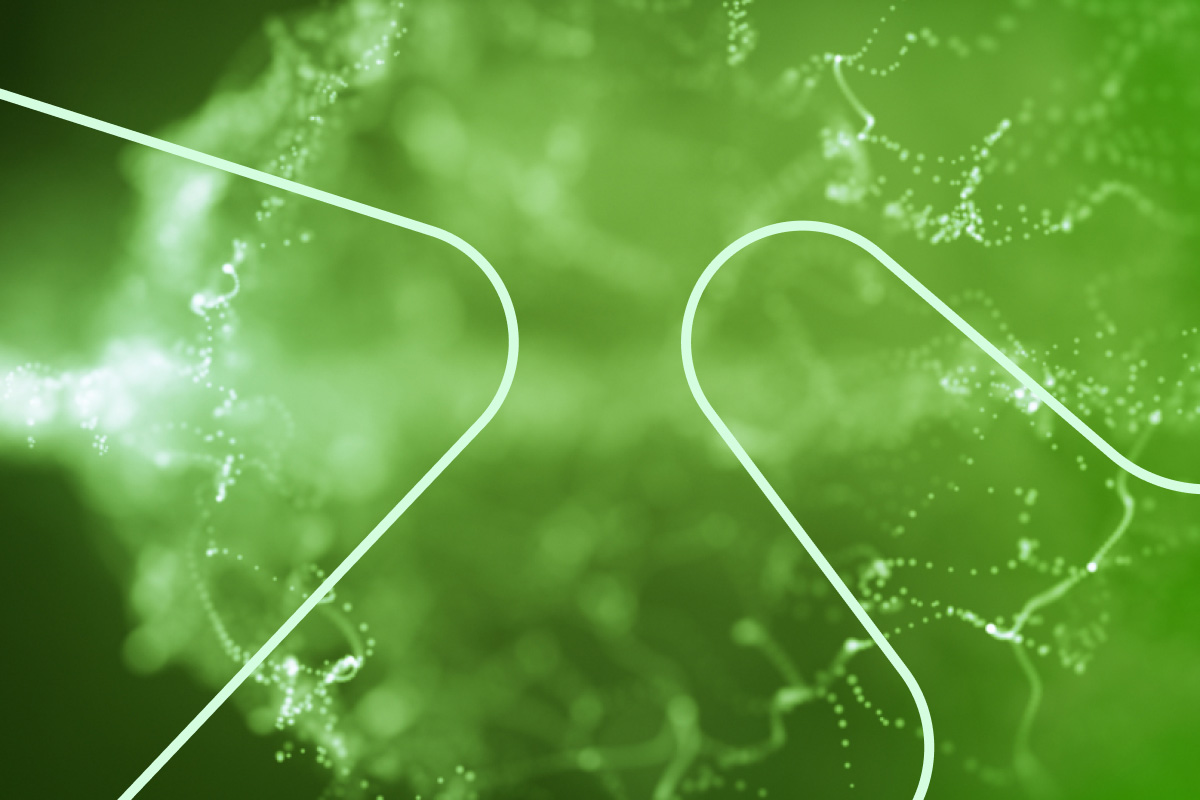 Abstrakt grønn illustrasjon som symboliserer forskning, innovasjon og teknologi.